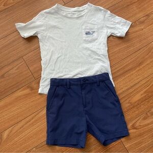 Vineyard Vines White Tee with Light Blue Logo + Light-weighted Shorts Size 4t